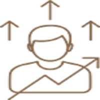 Icon of a person with arrows, illustrating personalized therapy and growth plans.