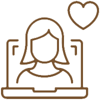 Icon of a person with a heart symbol, representing virtual therapy sessions.