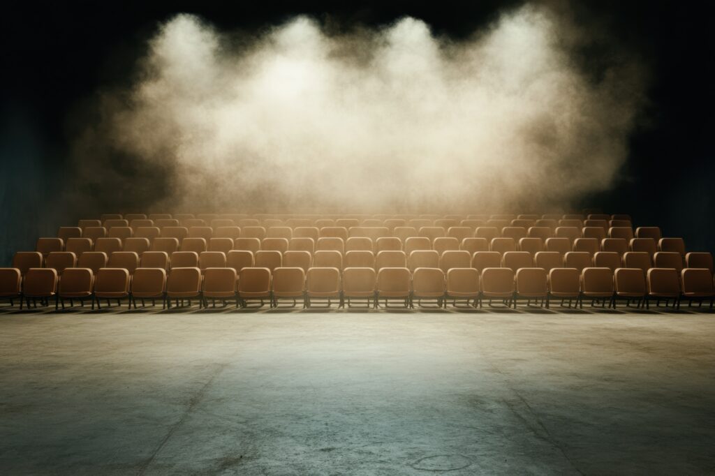 Empty theatre seats under stage haze