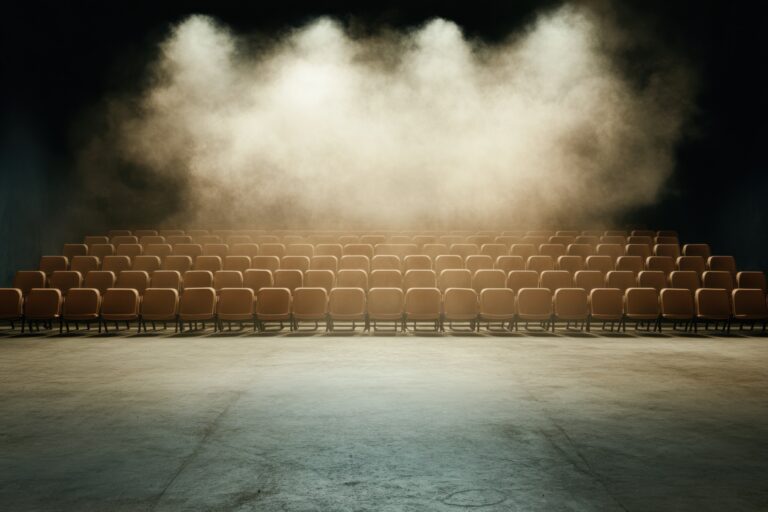 Empty theatre seats under stage haze