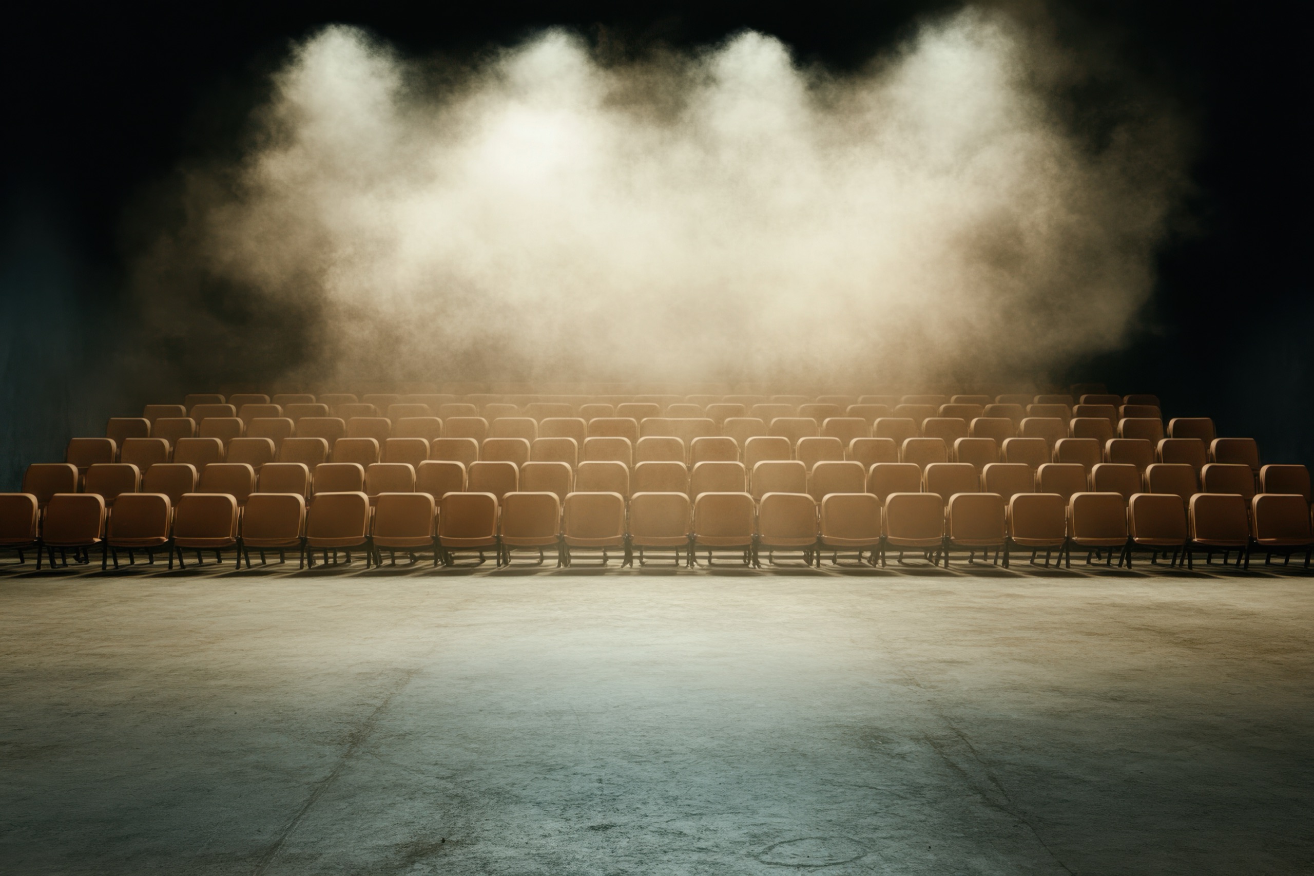 Empty theatre seats under stage haze